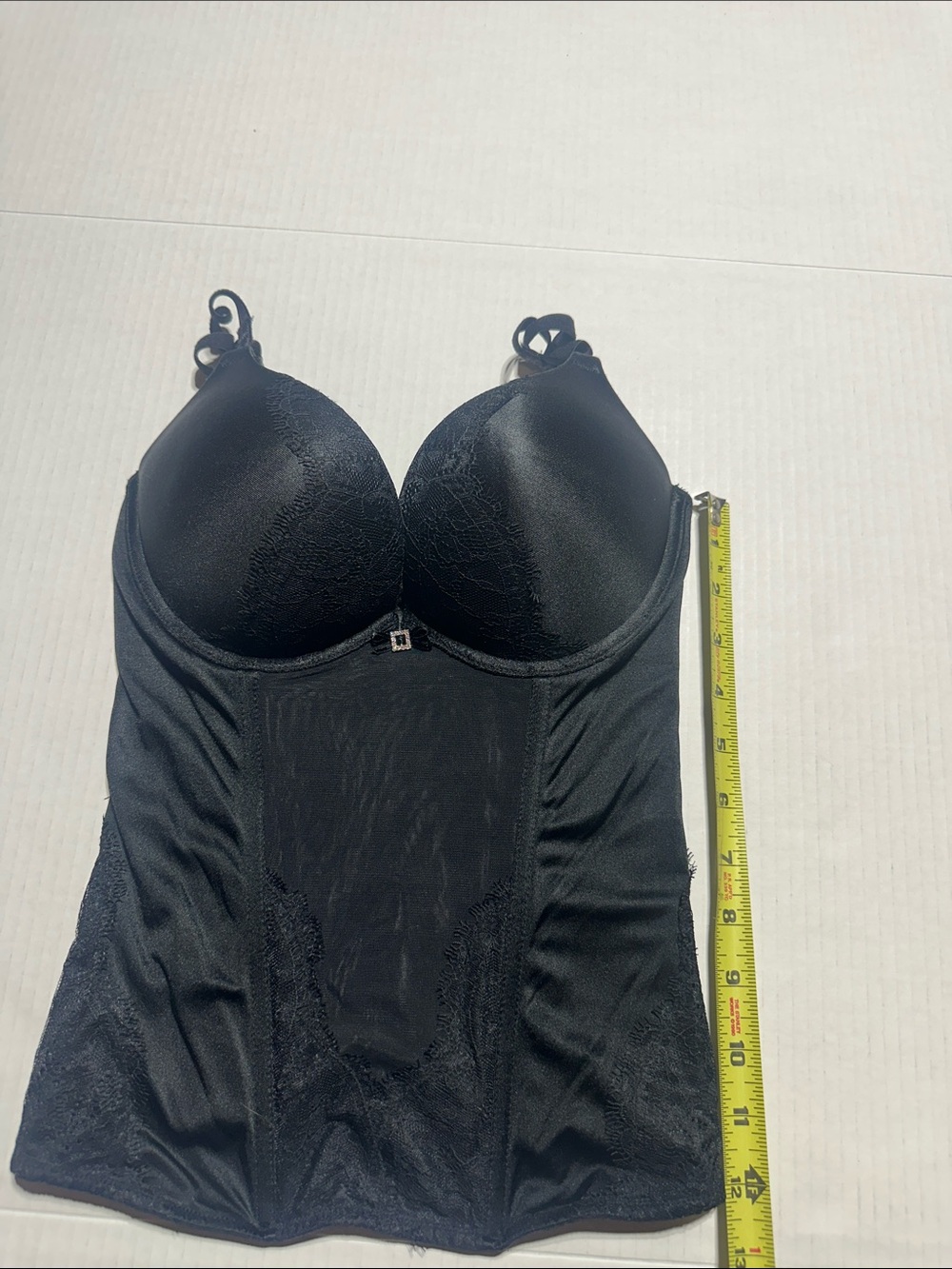 Victorias Secret Black Lace-Trim Longline Push-Up Bustier w rhinestone zipper - Picture 3 of 8